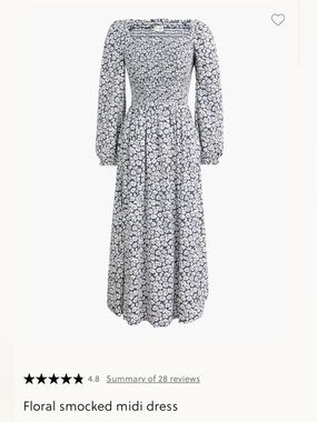 J. Crew Navy and White Floral Smocked Midi Dress